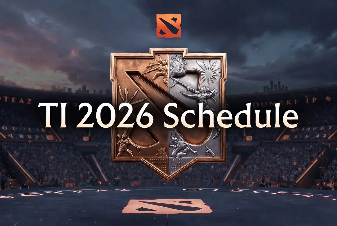 The TI 2026 schedule board showing the Shanghai group stage and playoff dates for Philippine viewers